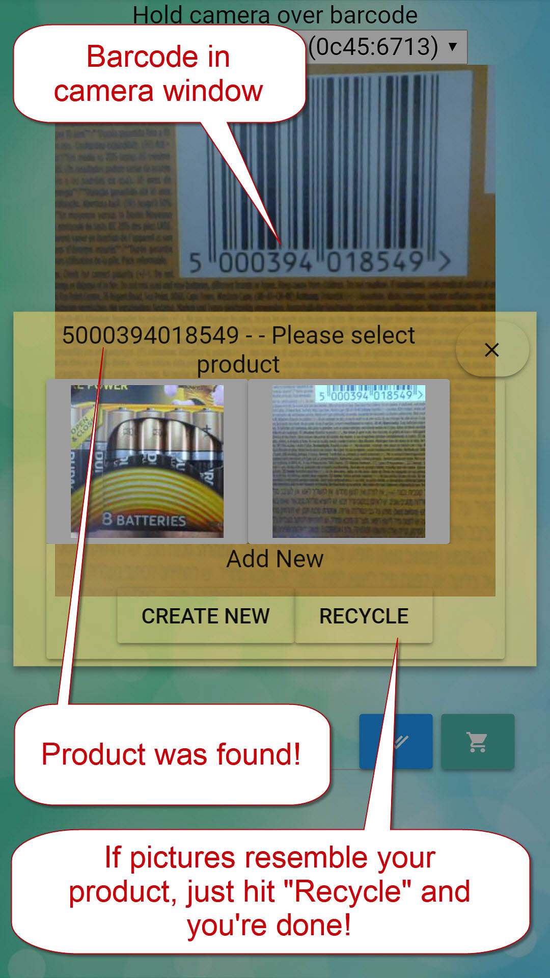Tropfen- Produkt Barcode scannen – neues Produkt